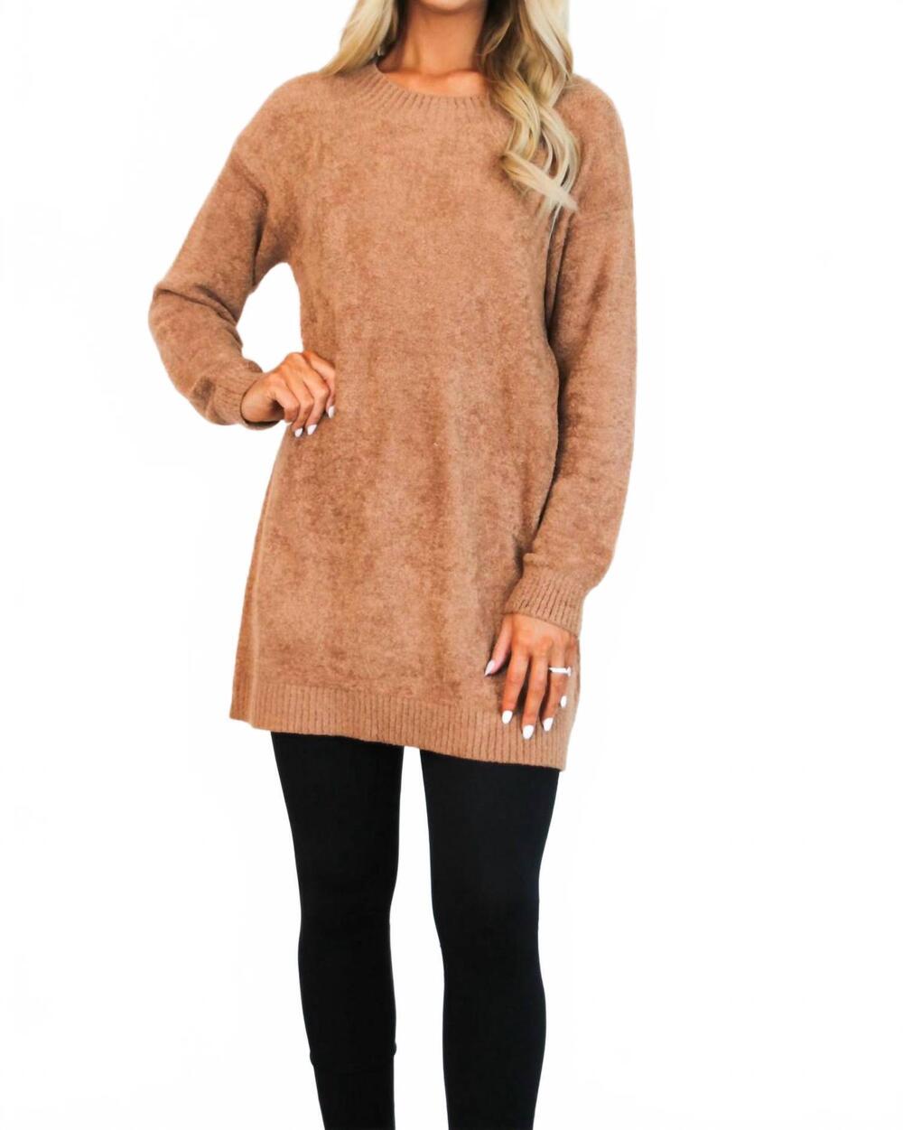 NEW ZENANA effortlessly cozy sweater in cognac